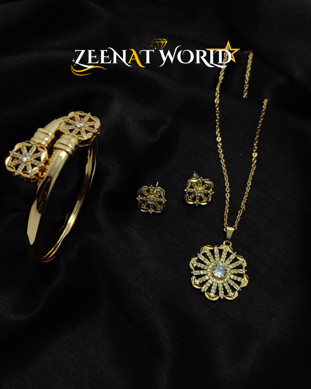 "Golden Zircon Locket with Bangle – A Fusion of Radiance and Elegance"