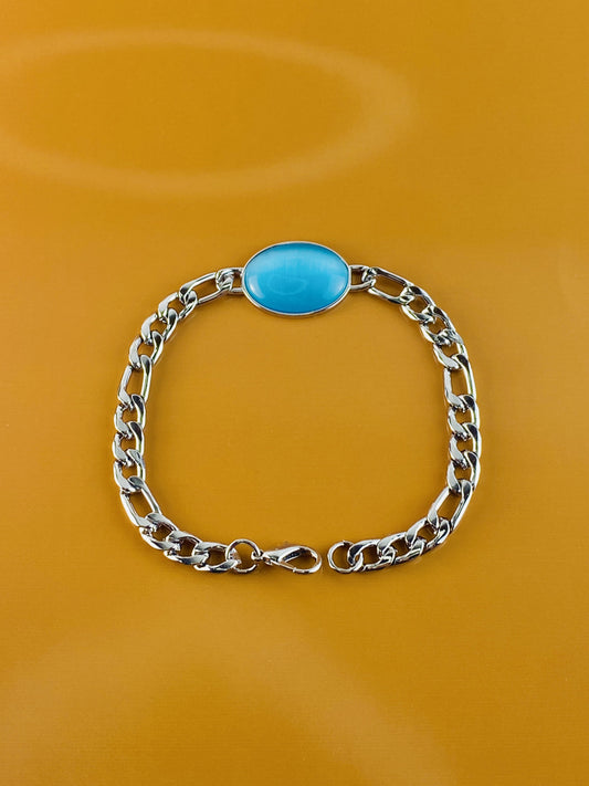 Salman Khan Bracelet , light Blue Stone , Stainless Steel Chain , Luxury Look , Imported Bracelet .