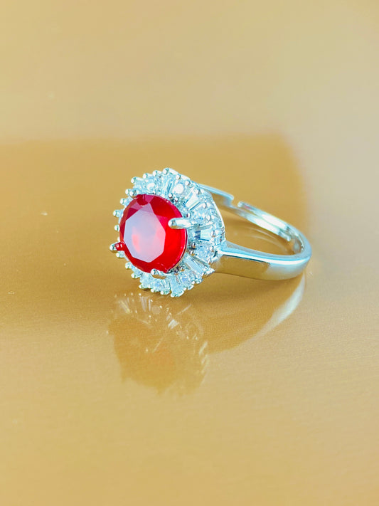 Round Ring with a Red stone for your love ,Adjustable size ,Best Build Quality, Sparkling Ring.