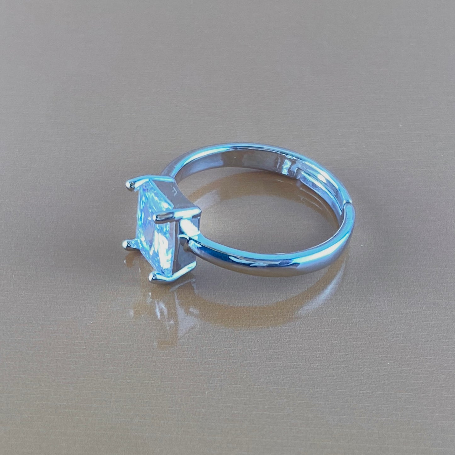 Rectangle  Zircon Imported Ring , Luxury Look , Premium Product, Shining Stone , Adjustable Size.