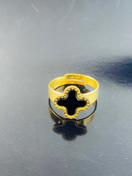 Black Flower  Lucky Adjustable  Ring