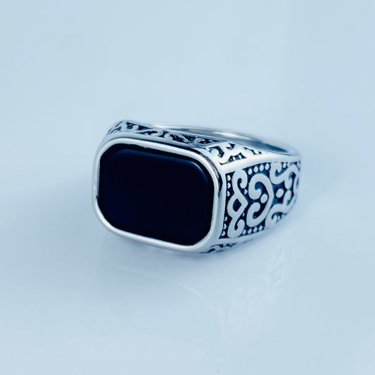 Imported Style Imported Silver  Ring ,Best Quality , Black Stone In Center Piece.