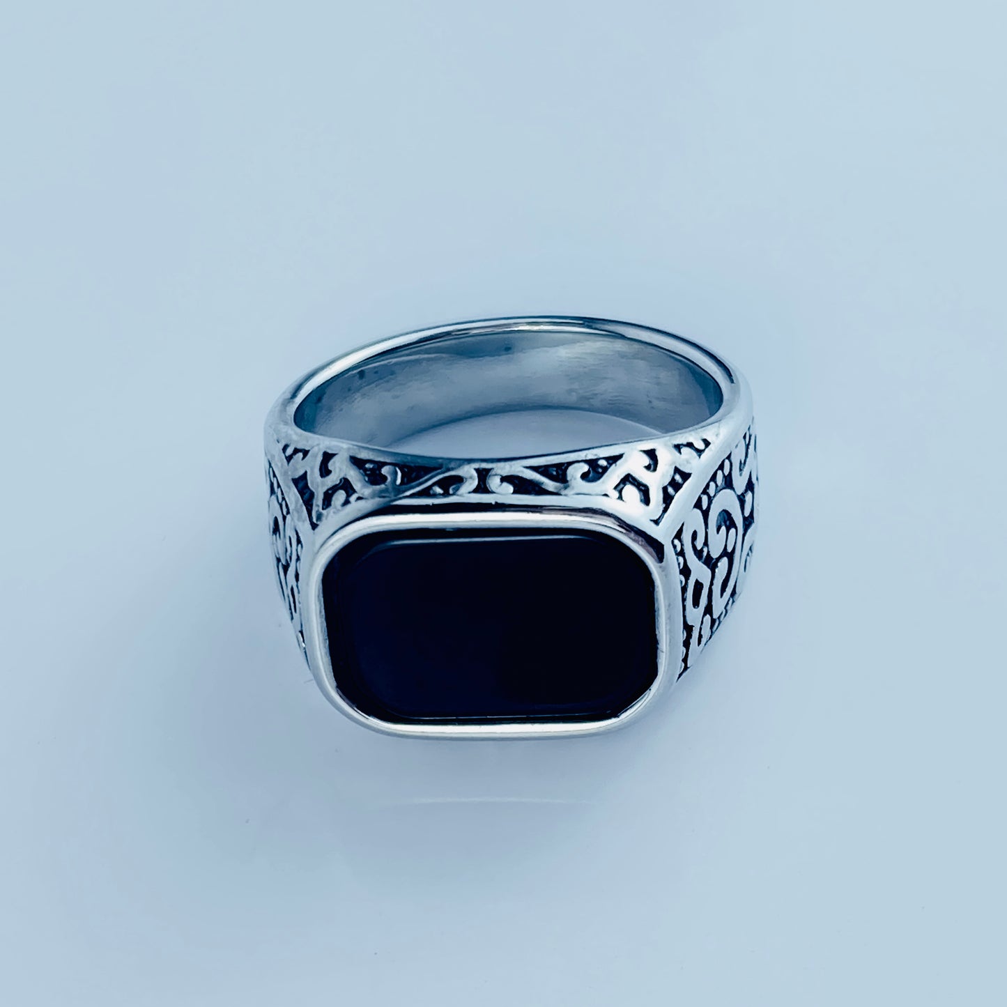 Imported Style Imported Silver  Ring ,Best Quality , Black Stone In Center Piece.